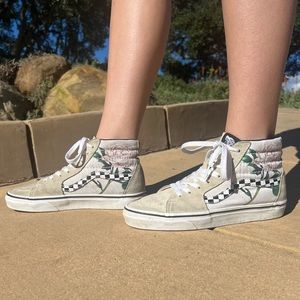 Vans custom high tops floral and checker size 7